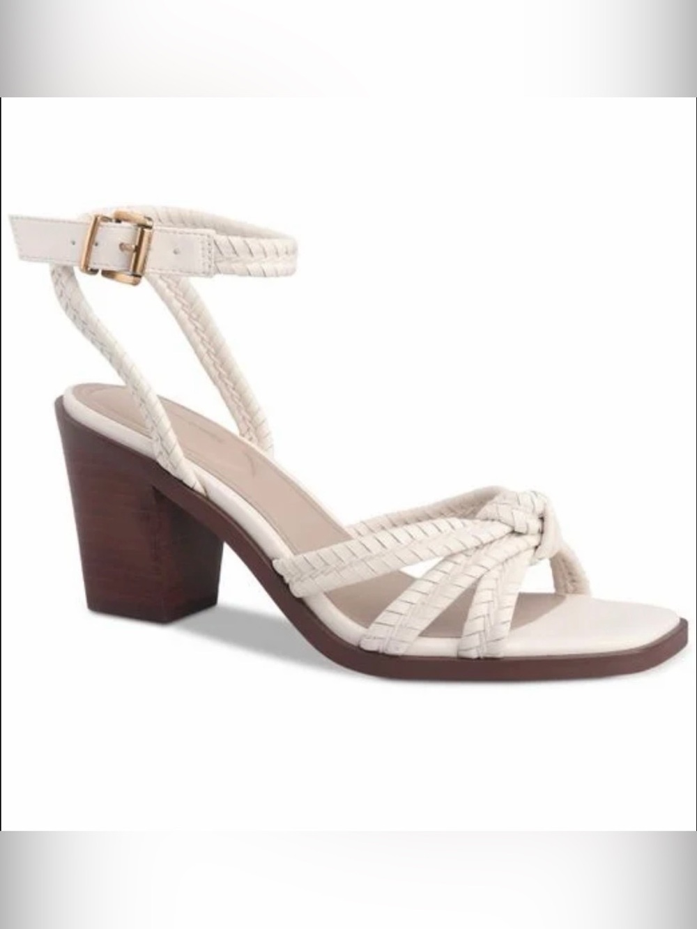 Giani Bernini Cream Braided Ankle-Strap Block‎ Heel Sandal